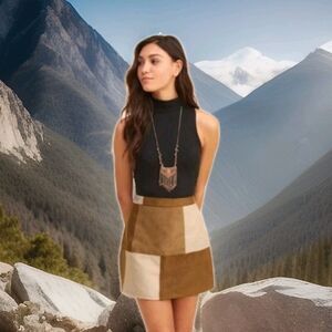 Hollister Brown Patchwork Faux Suede Mini Skirt 0